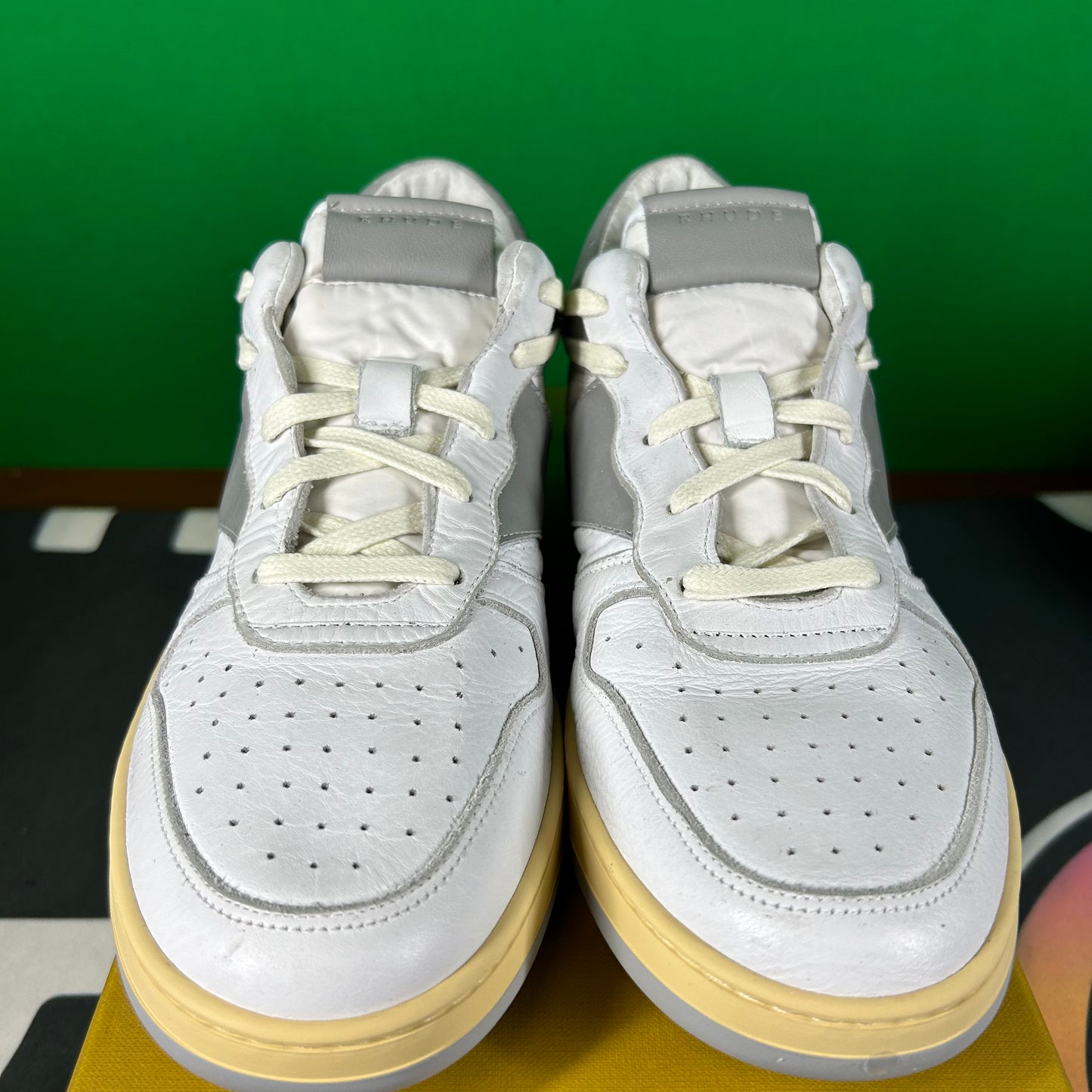 Rhude Rhecess Leather Low-Top Sneaker- White/Grey Size 9 Mens Shoe