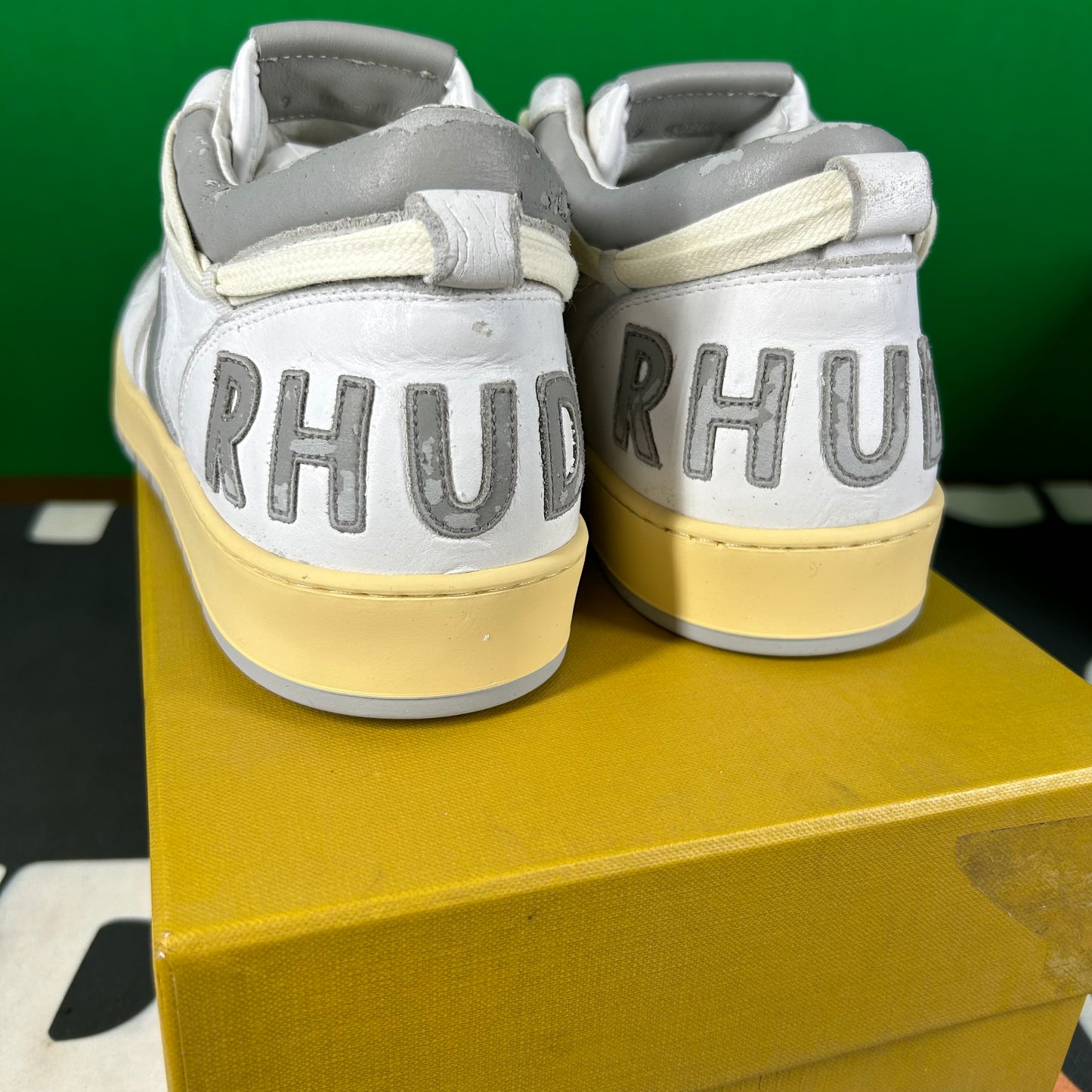 Rhude Rhecess Leather Low-Top Sneaker- White/Grey Size 9 Mens Shoe