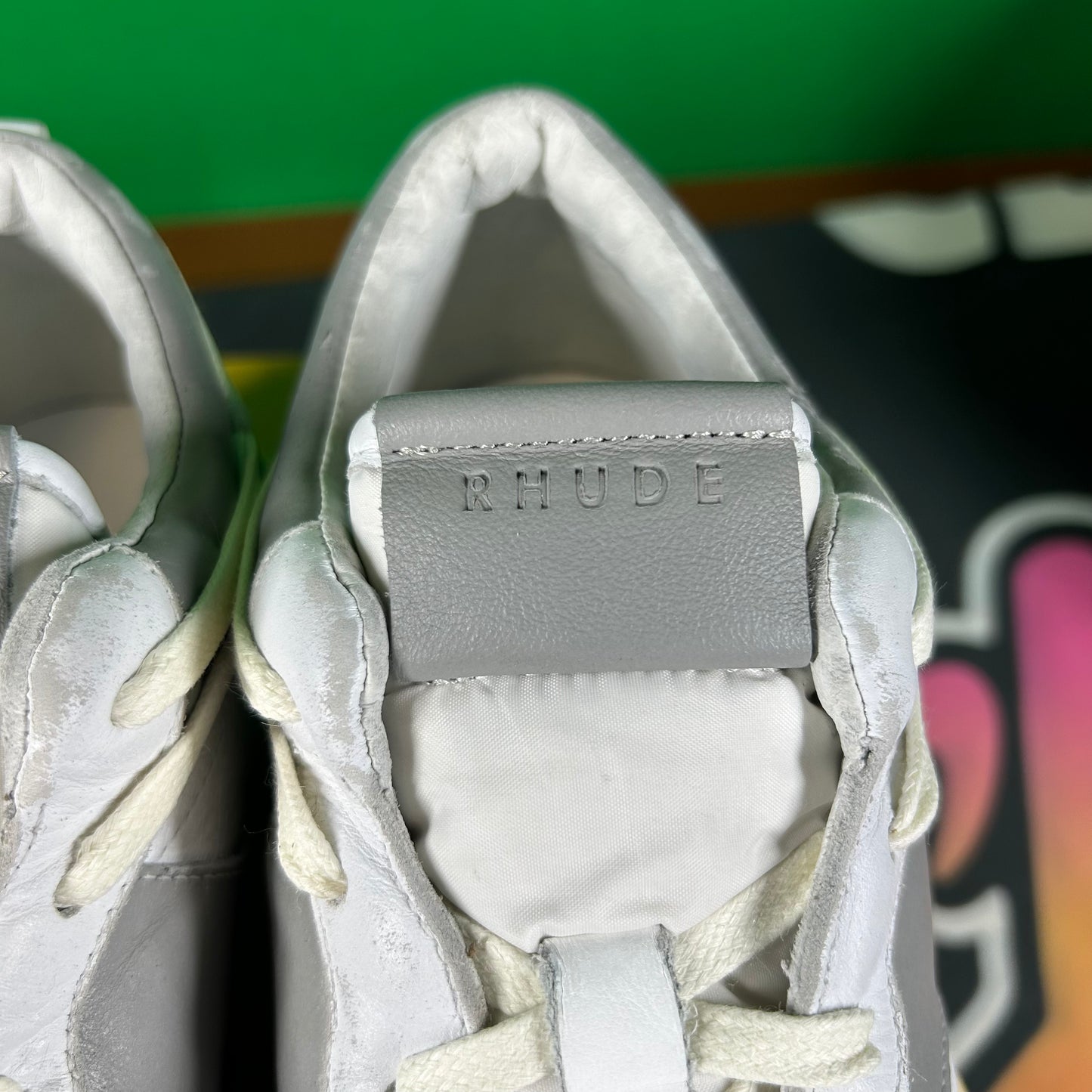 Rhude Rhecess Leather Low-Top Sneaker- White/Grey Size 9 Mens Shoe