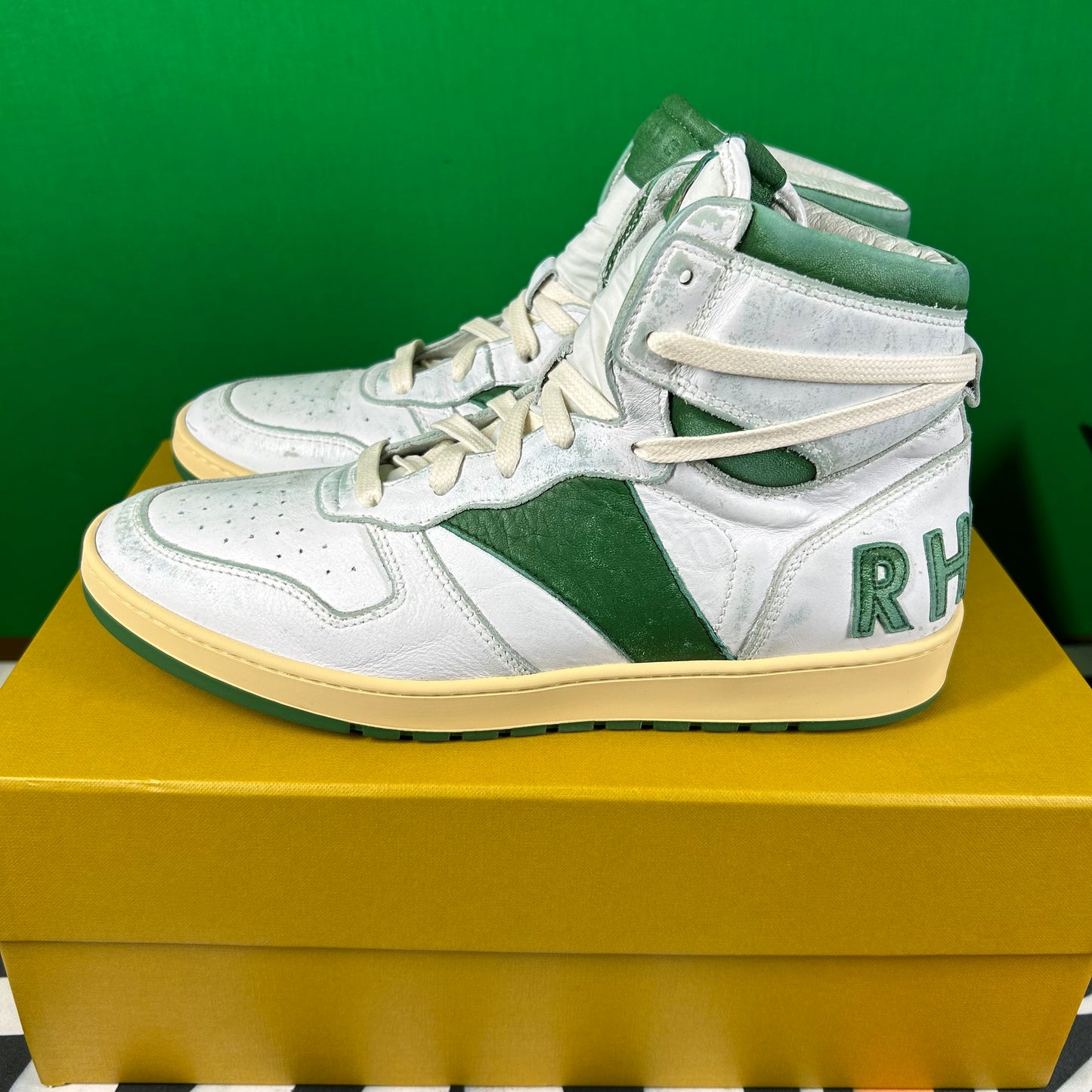 Rhude Rhecess-Hi Sneaker - White/Green MSRP:$685.00 Size 8 Mens Shoe