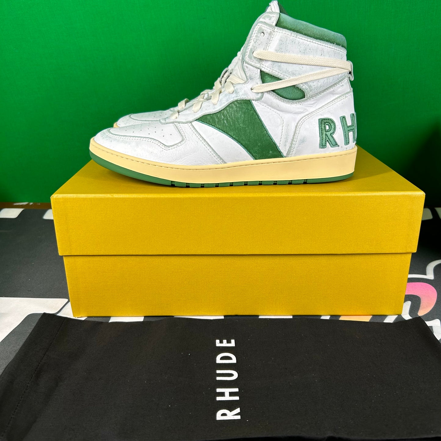Rhude Rhecess-Hi Sneaker - White/Green MSRP:$685.00 Size 8 Mens Shoe