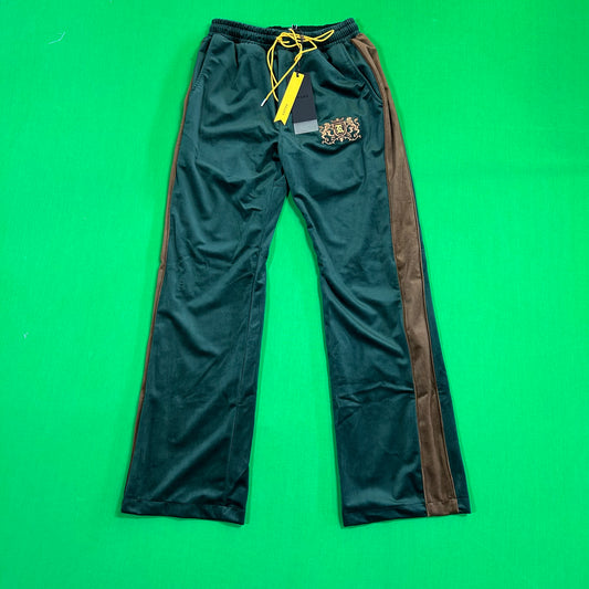 Rhude Crest-Embroided Green Velvet Track Pants MSRP $895