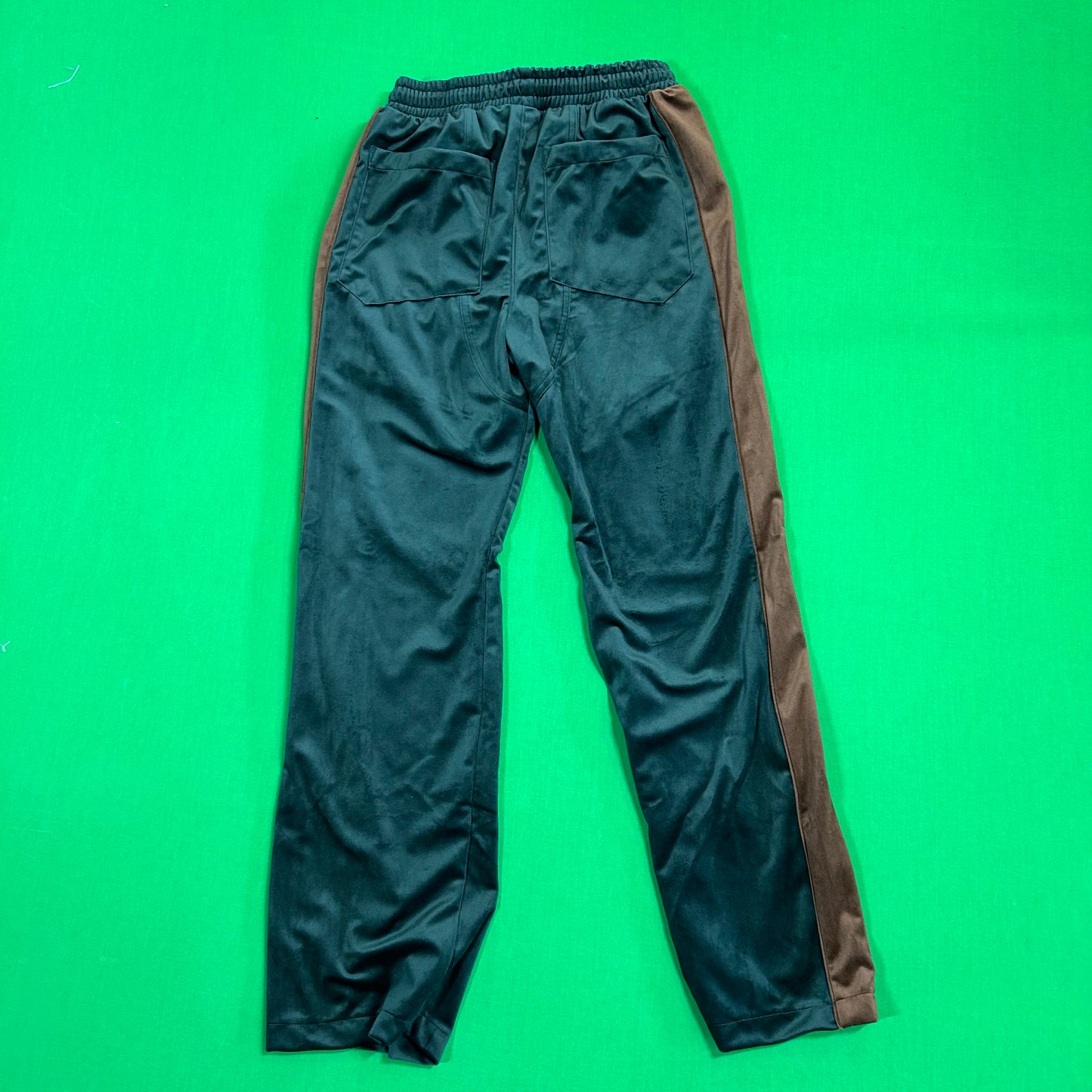 Rhude Crest-Embroided Green Velvet Track Pants MSRP $895