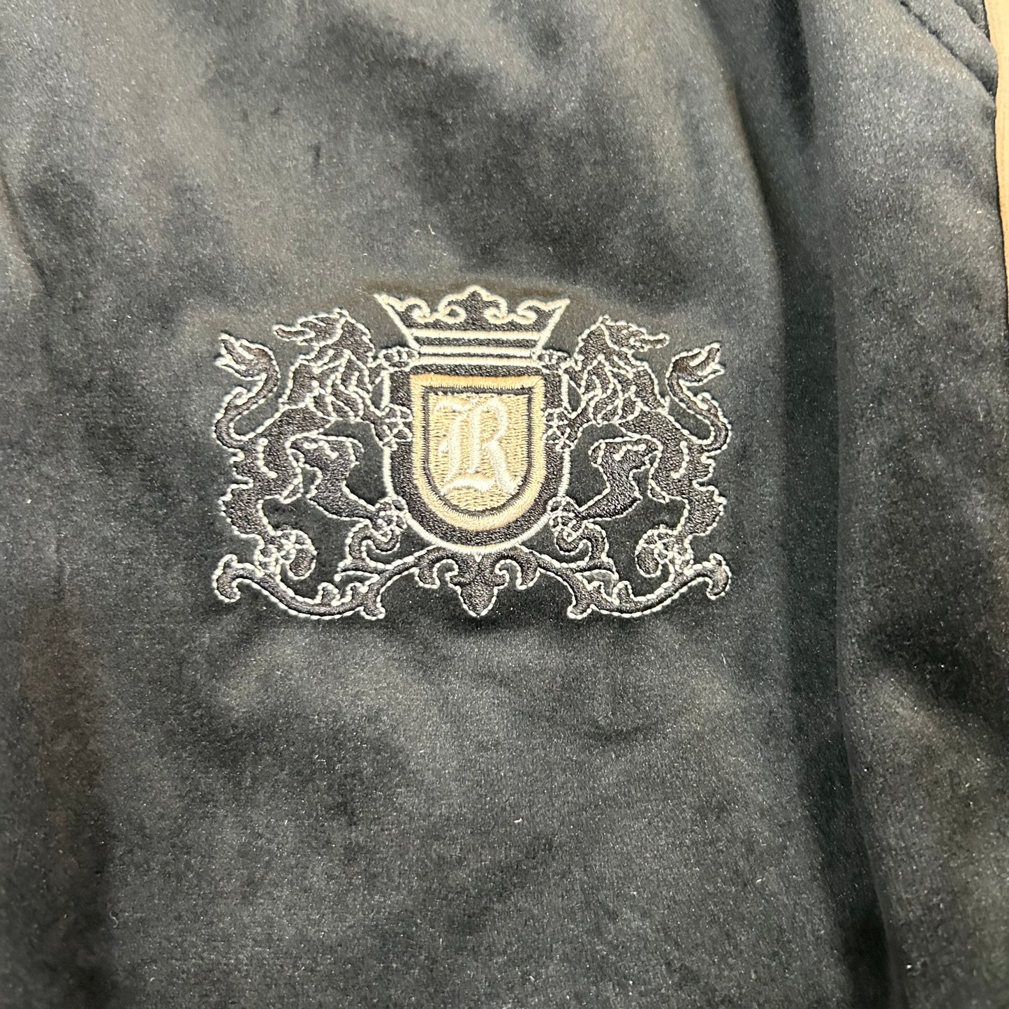 Rhude Crest-Embroided Black Velvet Track Pants $828