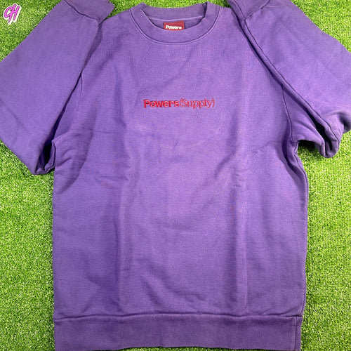 Power Supply Embroidered Logo Crewneck Purple Large