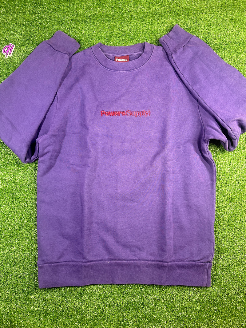 Power Supply Embroidered Logo Crewneck Purple Large