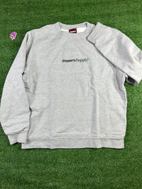 Power Supply Embroidered Logo Grey Crewneck Medium
