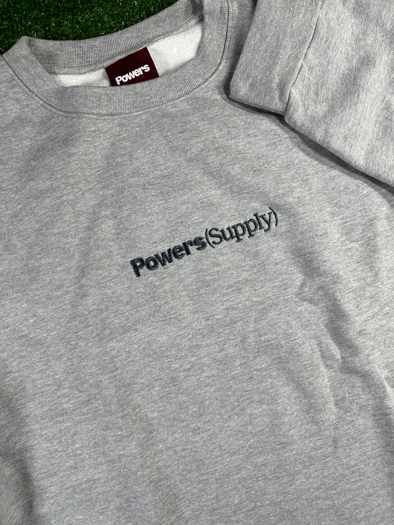 Power Supply Embroidered Logo Grey Crewneck Medium