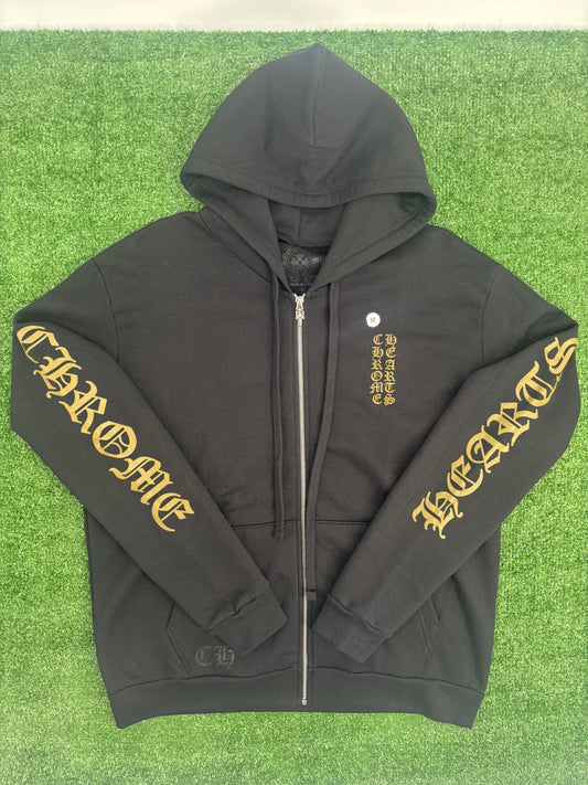 Chrome Hearts Olive Vertical Logo Full-Zip Black Hoodie Size Medium