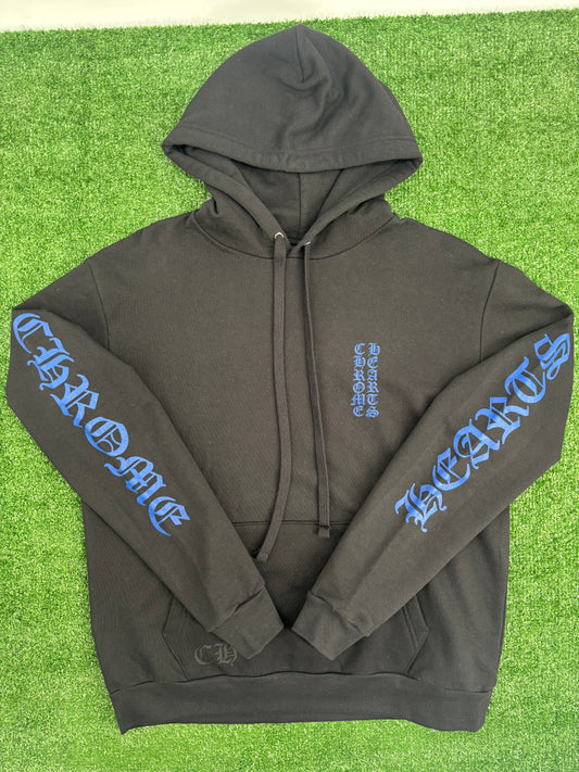 Chrome Hearts Blue Vertical Logo Black Hoodie Size Small