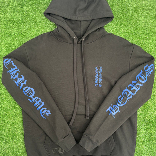 Chrome Hearts Blue Vertical Logo Black Hoodie Size Small