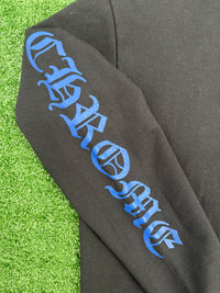 Chrome Hearts Blue Vertical Logo Black Hoodie Size Small