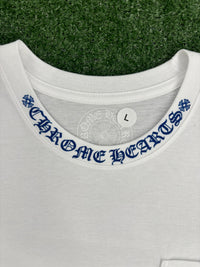 Chrome Hearts Blue Neck Logo White S/S T-Shirt Size Large