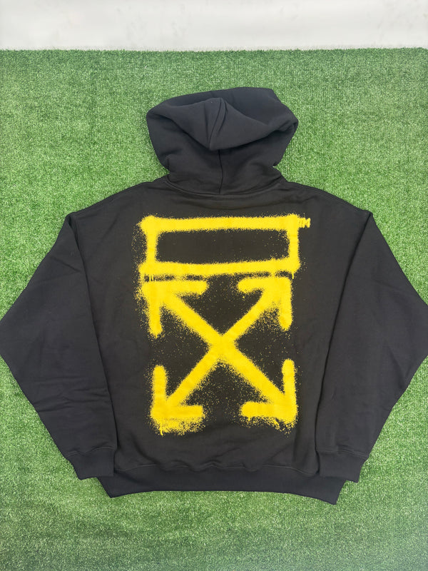 OFF-WHITE "Sprayed Arrows" Black & Yellow Pullover Hoodie Size Large
