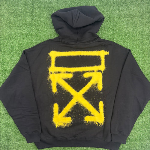 OFF-WHITE "Sprayed Arrows" Black & Yellow Pullover Hoodie Size Large