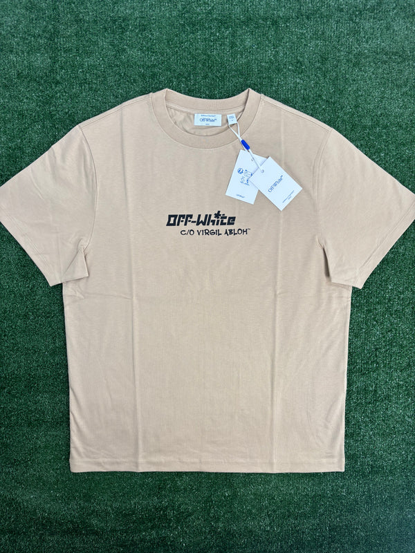 OFF-WHITE "Cryst Croco Logo" Slim Fit Beige T-Shirt Size Large