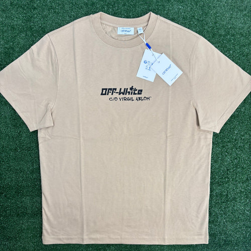 OFF-WHITE "Cryst Croco Logo" Slim Fit Beige T-Shirt Size Large