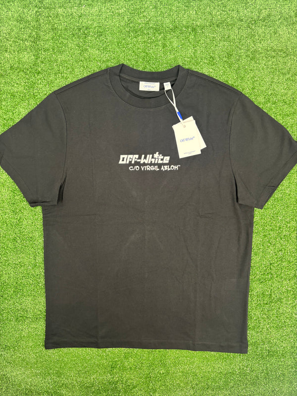 OFF-WHITE "Cryst Croco Logo" Slim Fit Black T-Shirt Size Large