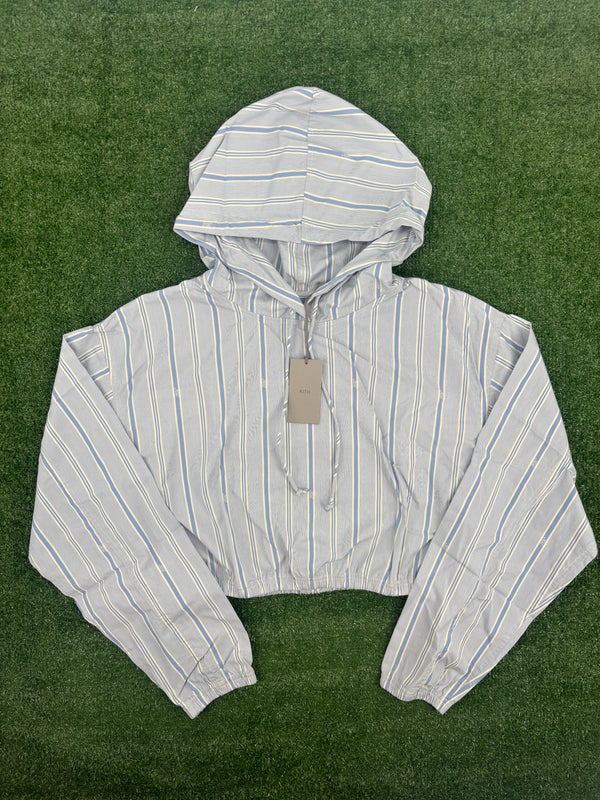 KITH Women's Clovis Logo Stiped Cropped Hoodie Orbit Blue - Size XS