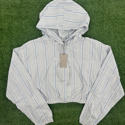 KITH Women's Clovis Logo Stiped Cropped Hoodie Orbit Blue - Size Large