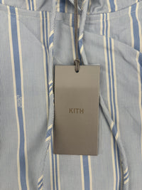 KITH Women's Clovis Logo Stiped Cropped Hoodie Orbit Blue - Size Small
