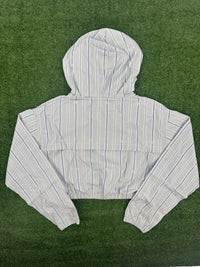 KITH Women's Clovis Logo Stiped Cropped Hoodie Orbit Blue - Size Small