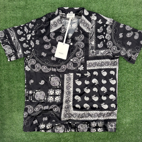 BAPE Black Japan Paisley Black Silk Button Down Shirt Size XL (MSRP: $370.00)