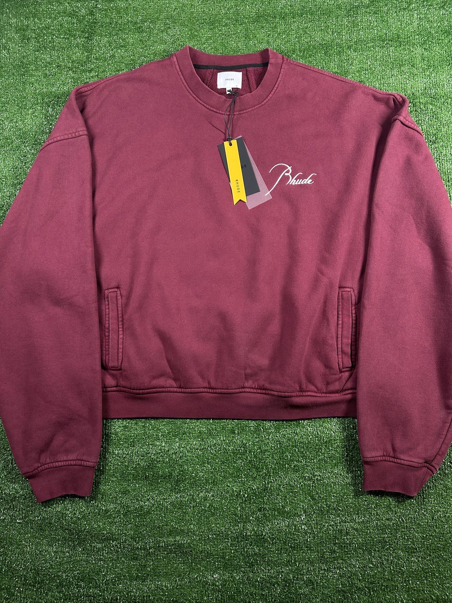 RHUDE Authentic Embroidered Crewneck Sweater-Burgundy-Size Small Mens MSRP:$680.00