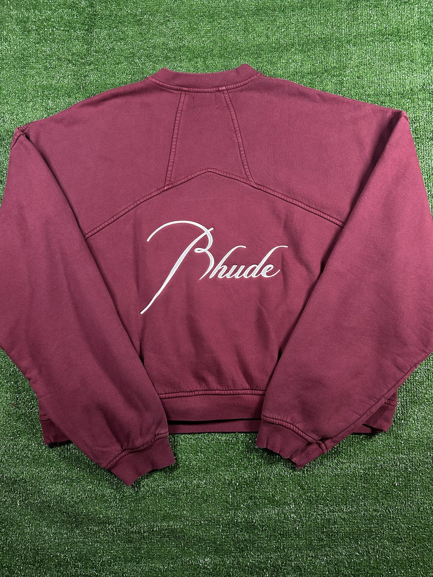 RHUDE Authentic Embroidered Crewneck Sweater-Burgundy-Size Medium Mens MSRP:$680.00