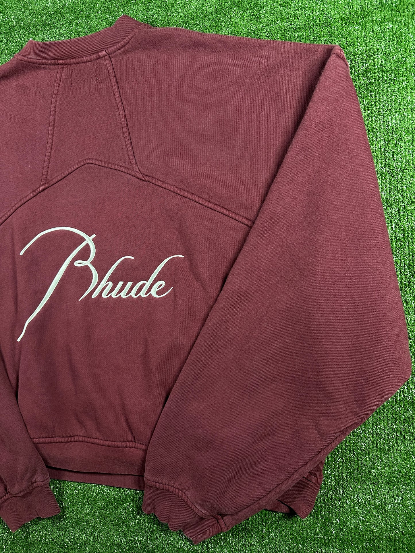 RHUDE Authentic Embroidered Crewneck Sweater-Burgundy-Size Small Mens MSRP:$680.00
