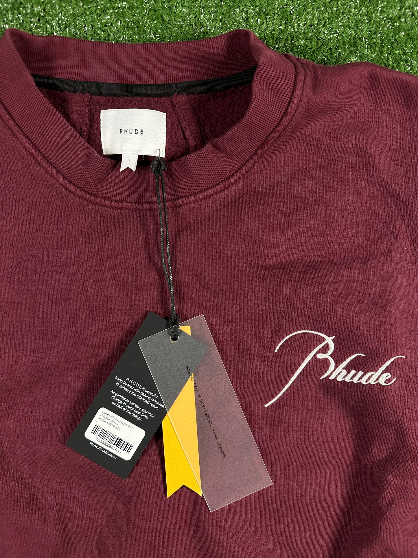 RHUDE Authentic Embroidered Crewneck Sweater-Burgundy-Size Large Mens MSRP:$680.00