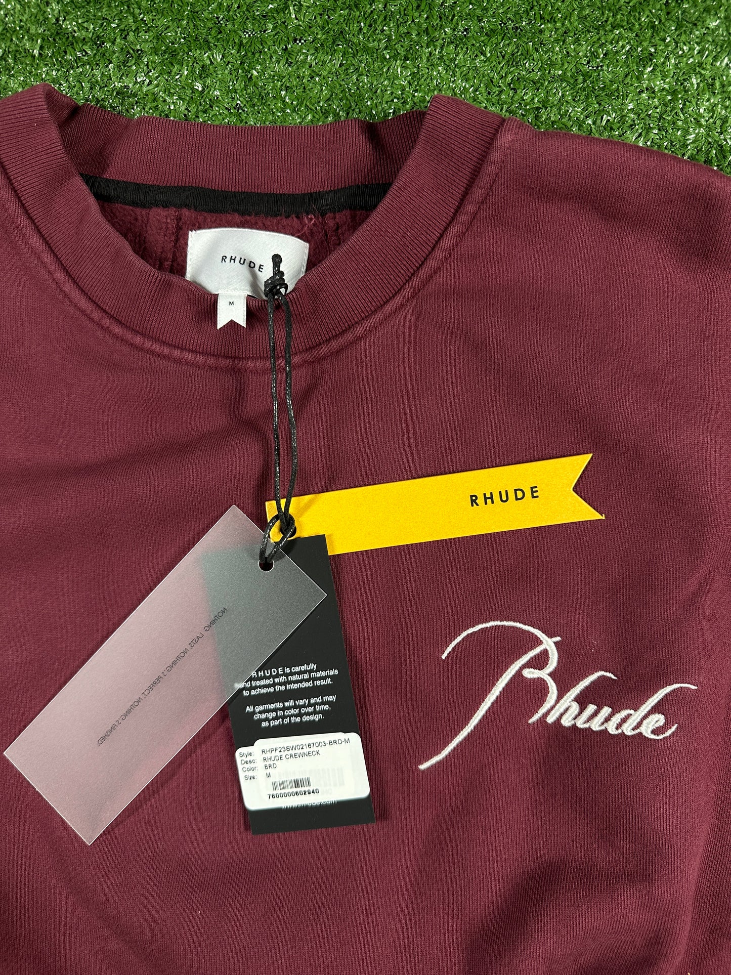 RHUDE Authentic Embroidered Crewneck Sweater-Burgundy-Size Medium Mens MSRP:$680.00