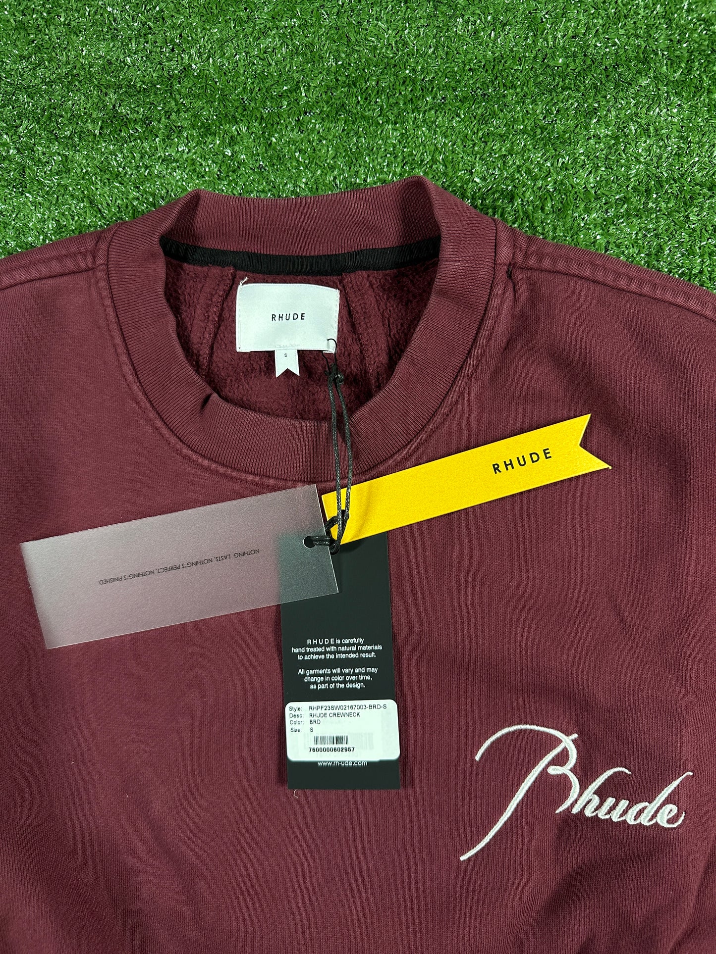 RHUDE Authentic Embroidered Crewneck Sweater-Burgundy-Size Small Mens MSRP:$680.00