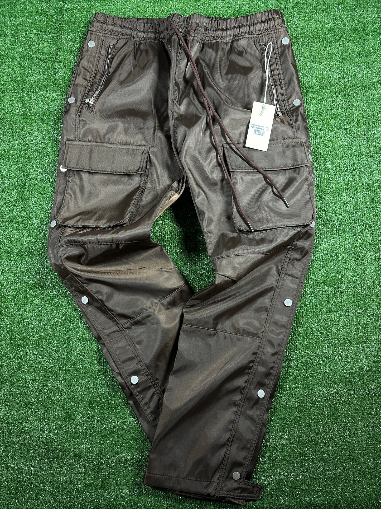MNML Snap Zipper Front Cargo Men's Brown Pants - Size 38