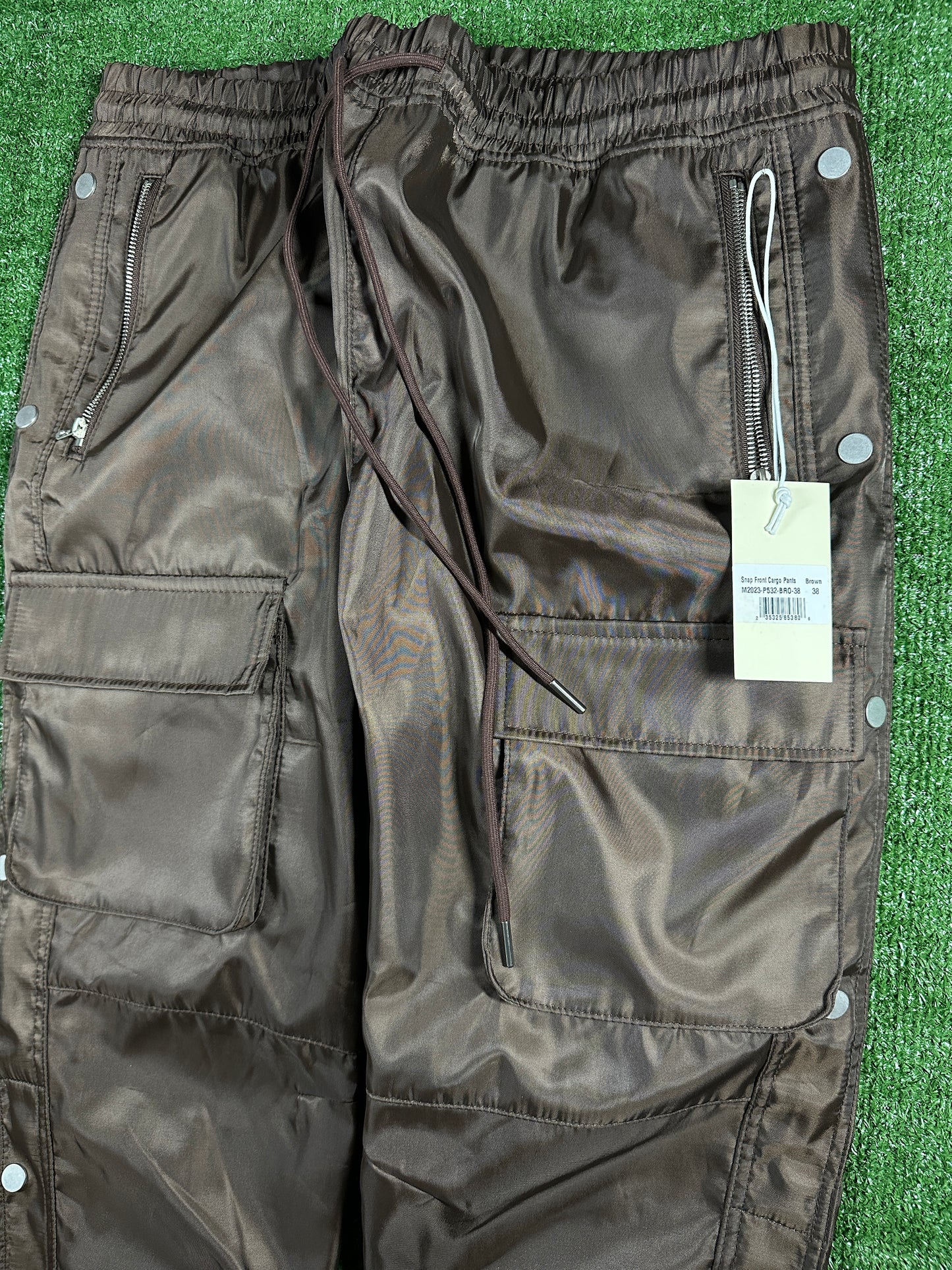 MNML Snap Zipper Front Cargo Men's Brown Pants - Size 38
