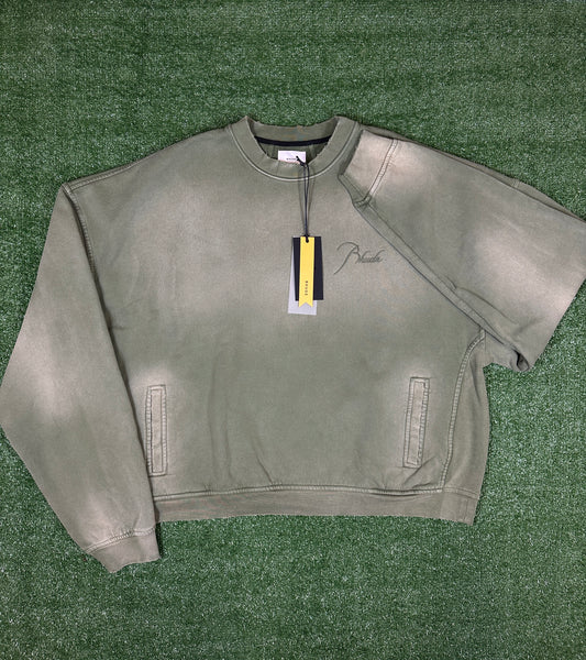 RHUDE Authentic Embroidered Crewneck Sweater-Sundry Olive-Size Large MSRP:$680.00