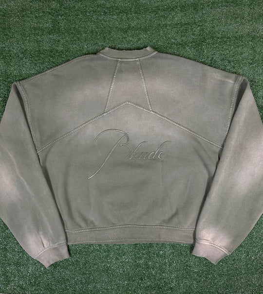 RHUDE Authentic Embroidered Crewneck Sweater-Sundry Olive-Size XL MSRP:$680.00