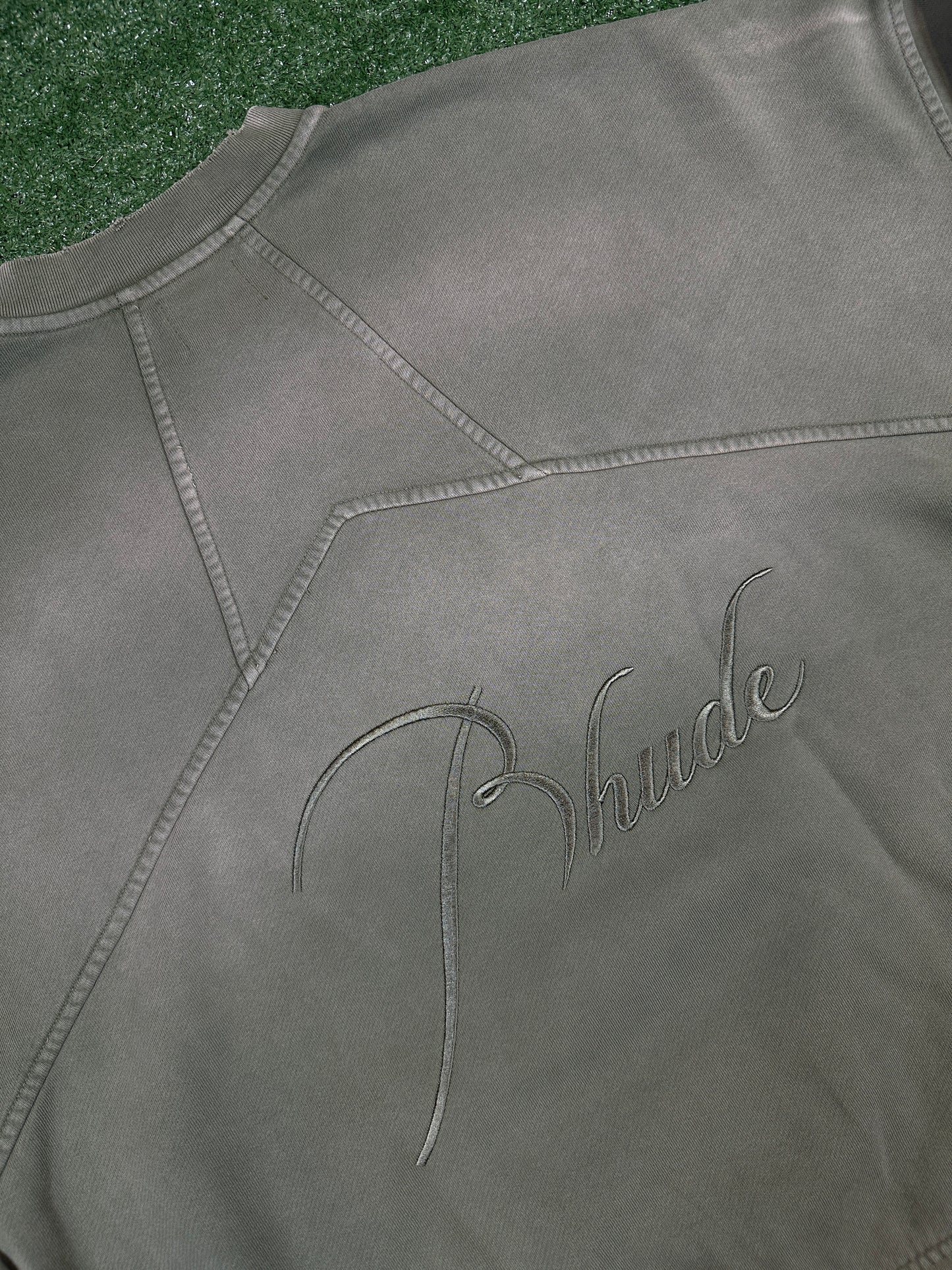 RHUDE Authentic Embroidered Crewneck Sweater-Sundry Olive-Size Large MSRP:$680.00