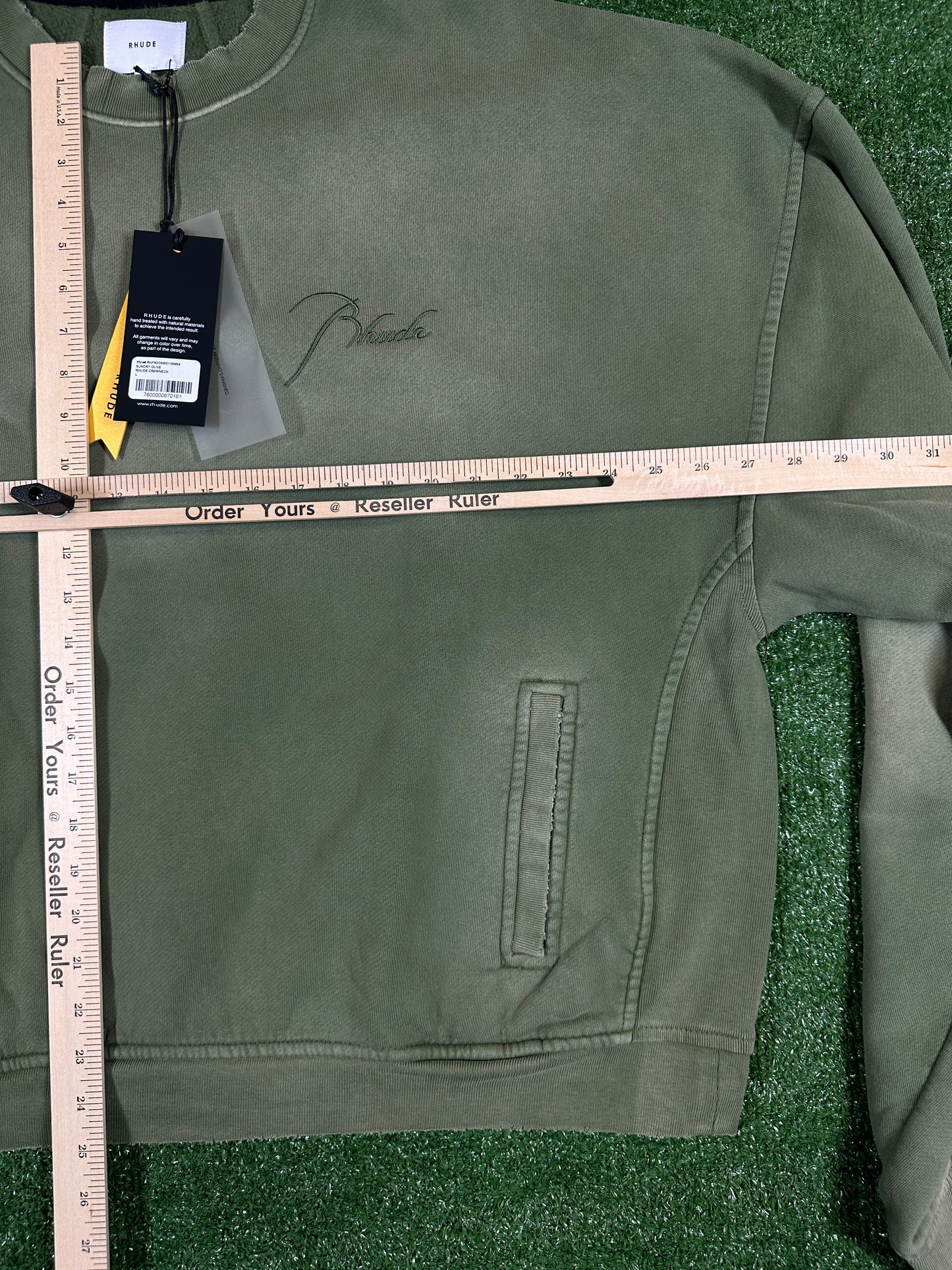 RHUDE Authentic Embroidered Crewneck Sweater-Sundry Olive-Size Large MSRP:$680.00