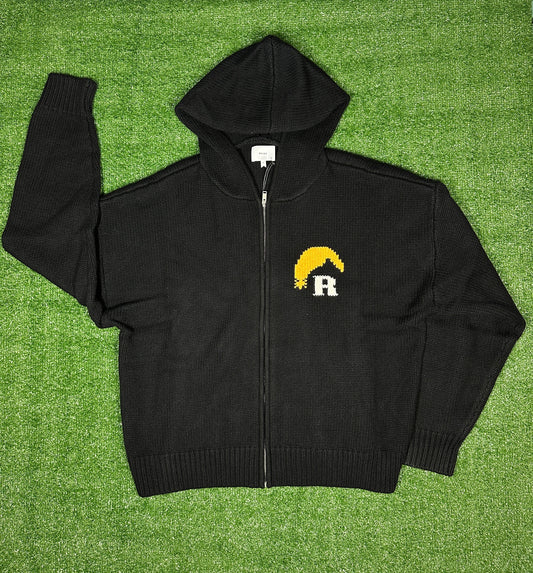 Rhude Moonlight 'Black/Cream/Yellow' Knit Zip Up Hoodie - Size Medium