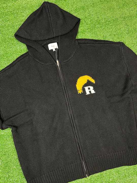 Rhude Moonlight 'Black/Cream/Yellow' Knit Zip Up Hoodie - Size Medium