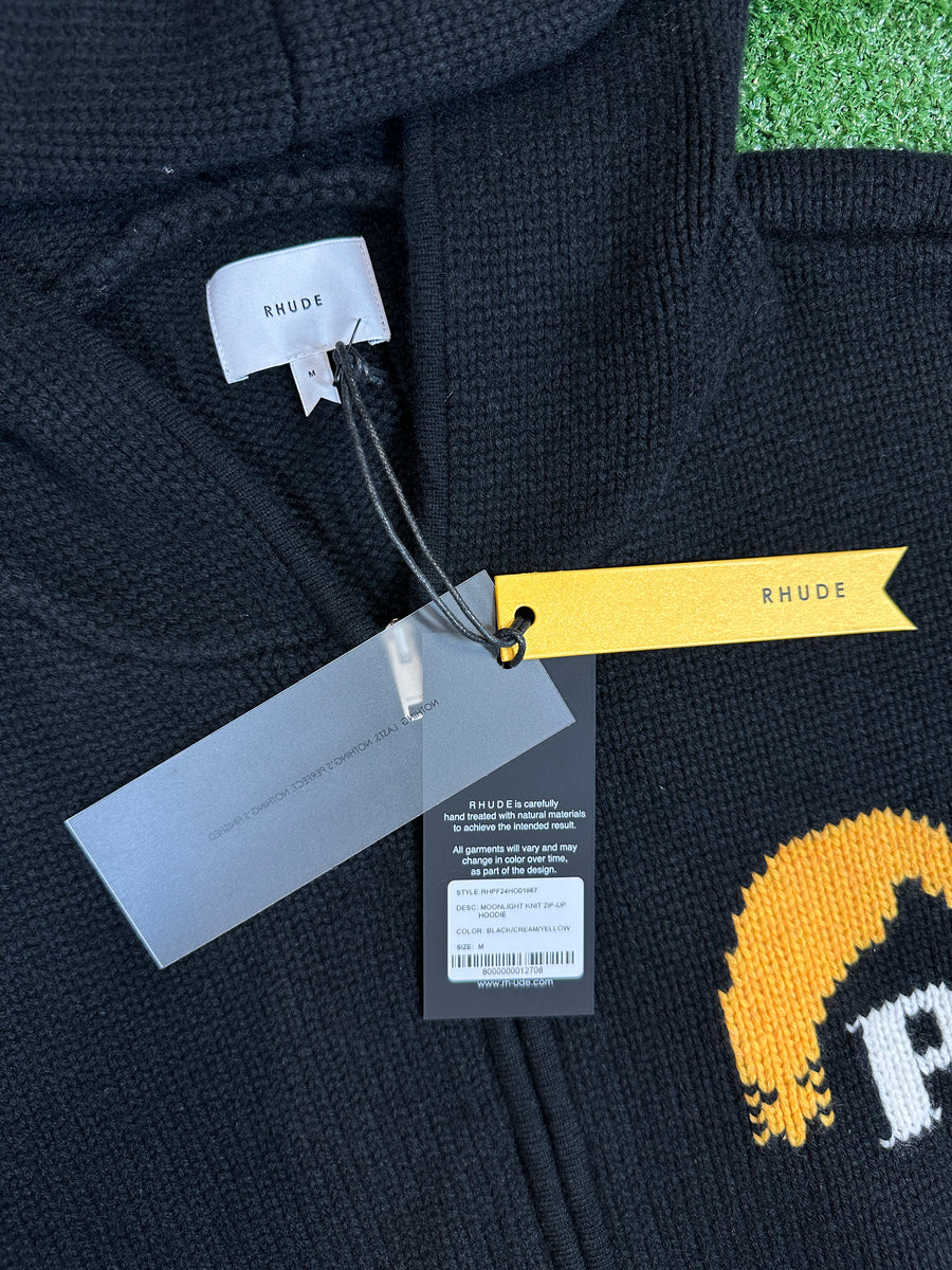 Rhude Moonlight 'Black/Cream/Yellow' Knit Zip Up Hoodie - Size Medium