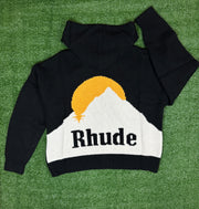 Rhude Moonlight 'Black/Cream/Yellow' Knit Zip Up Hoodie - Size Medium
