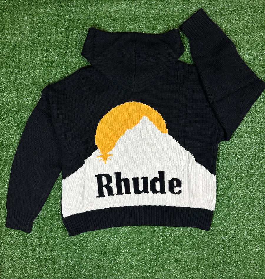 Rhude Moonlight 'Black/Cream/Yellow' Knit Zip Up Hoodie - Size Medium