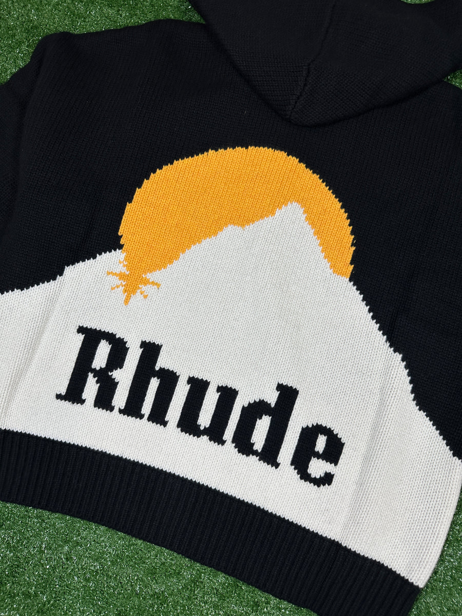 Rhude Moonlight 'Black/Cream/Yellow' Knit Zip Up Hoodie - Size Medium