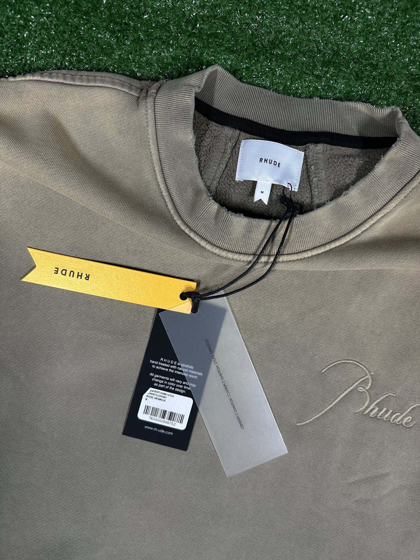 RHUDE Authentic Embroidered Crewneck Sweater-Sundry Elephant-Size Medium MSRP:$680.00