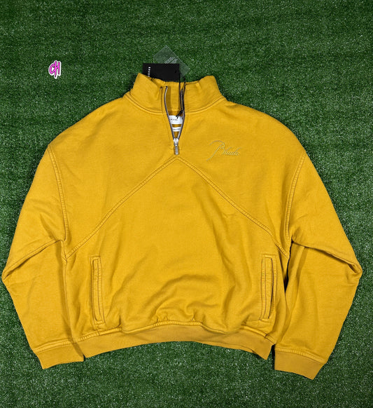 RHUDE Authentic Men's Mustard Heavyweight Embroidered Quarter Zip Sweatshirt SM - MSRP: $750