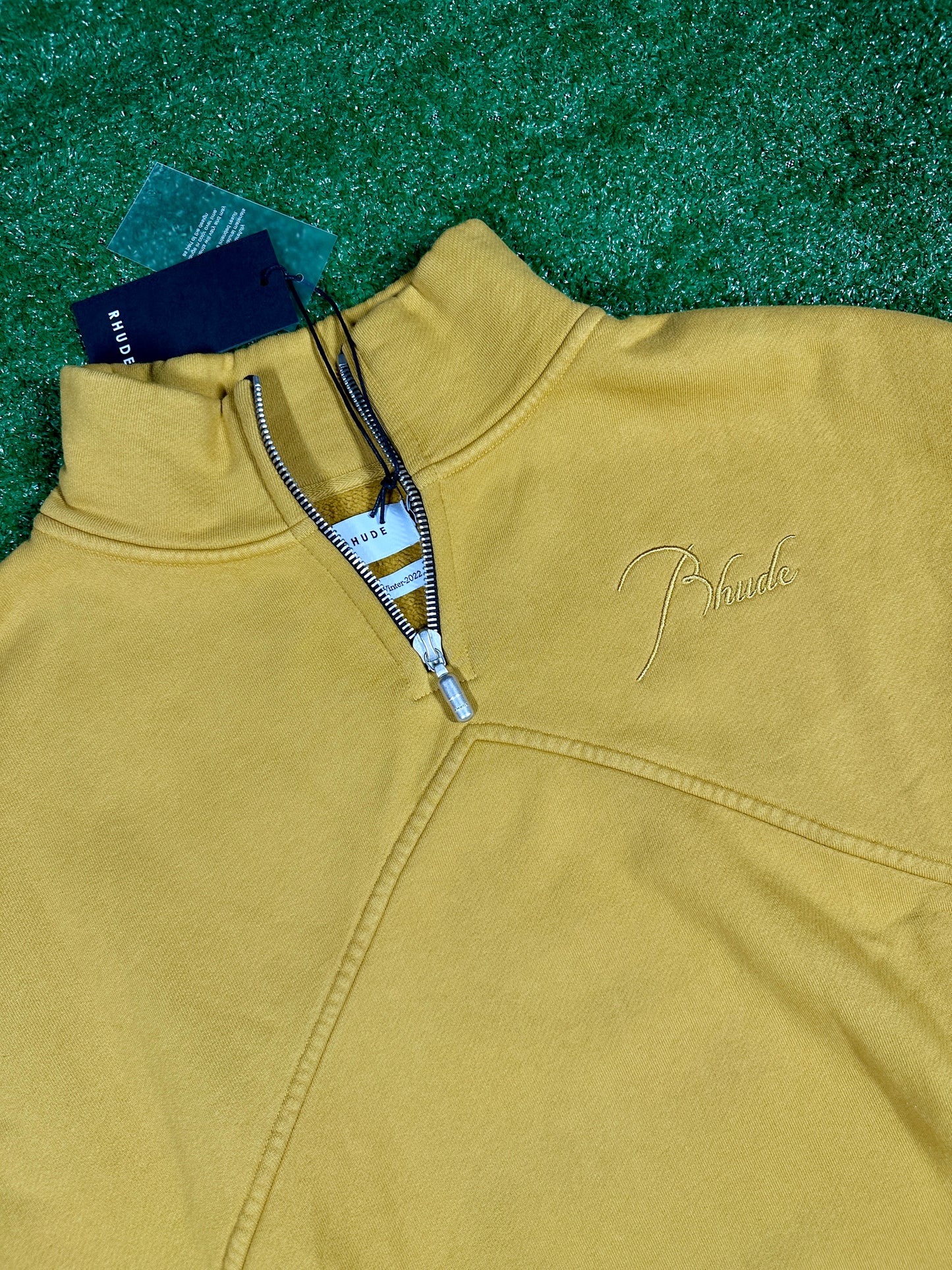 RHUDE Authentic Embroidered Crewneck Sweater-Mustard Yellow-Size Small Mens MSRP:$680.00