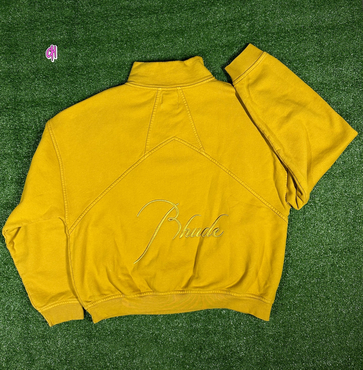 RHUDE Authentic Embroidered Crewneck Sweater-Mustard Yellow-Size Small Mens MSRP:$680.00