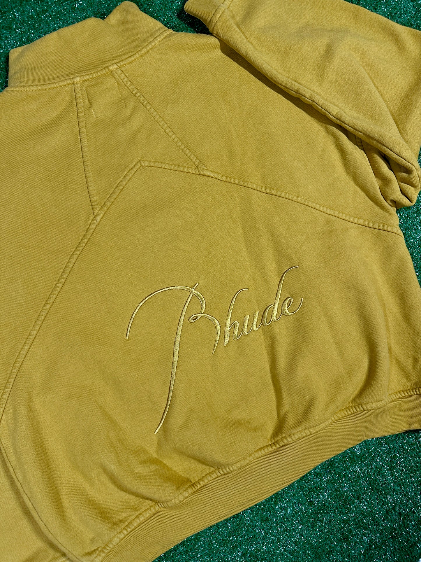 RHUDE Authentic Embroidered Crewneck Sweater-Mustard Yellow-Size Small Mens MSRP:$680.00